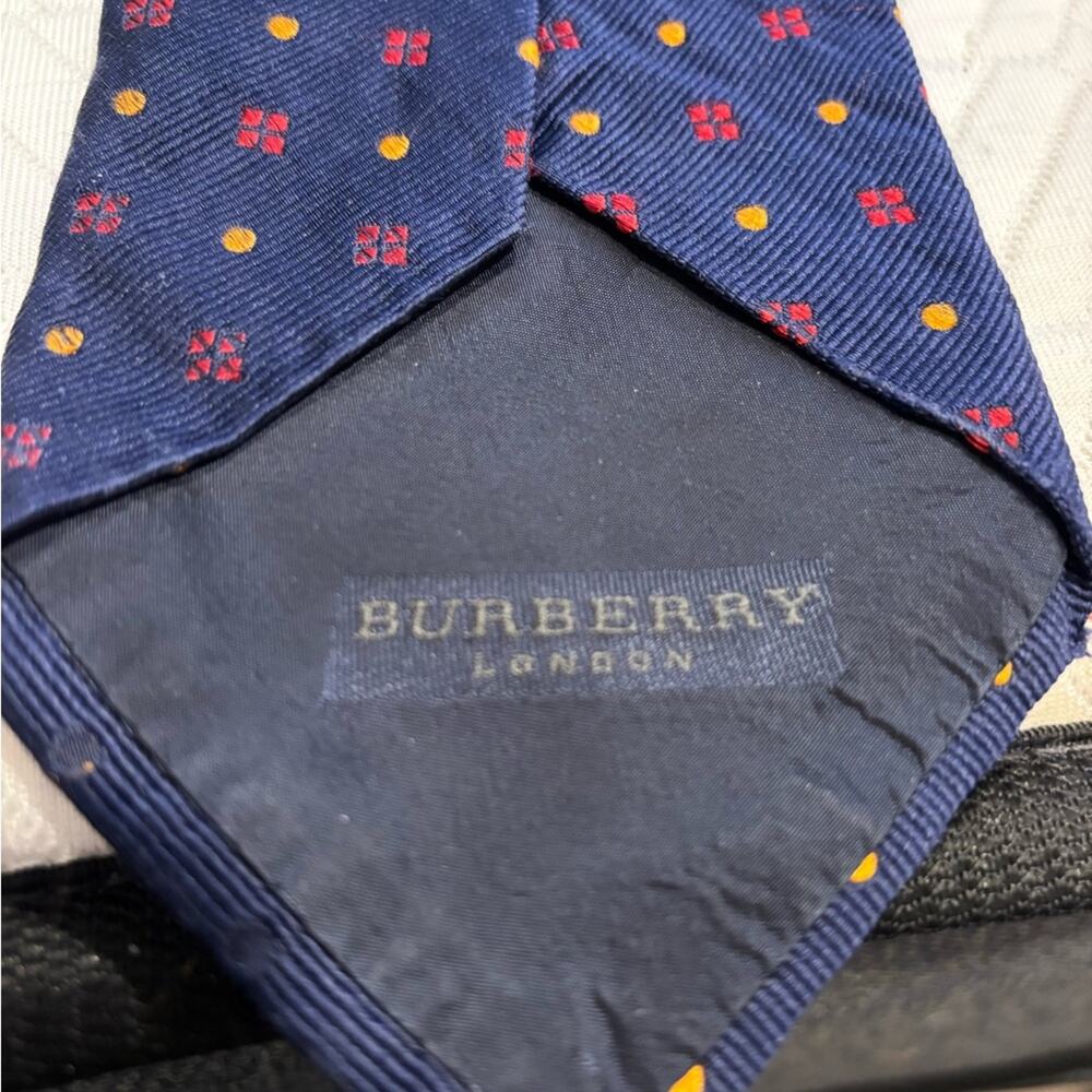 Burberry BLACK LABEL Silk Tie Blue Red Gold - Picture 3 of 5